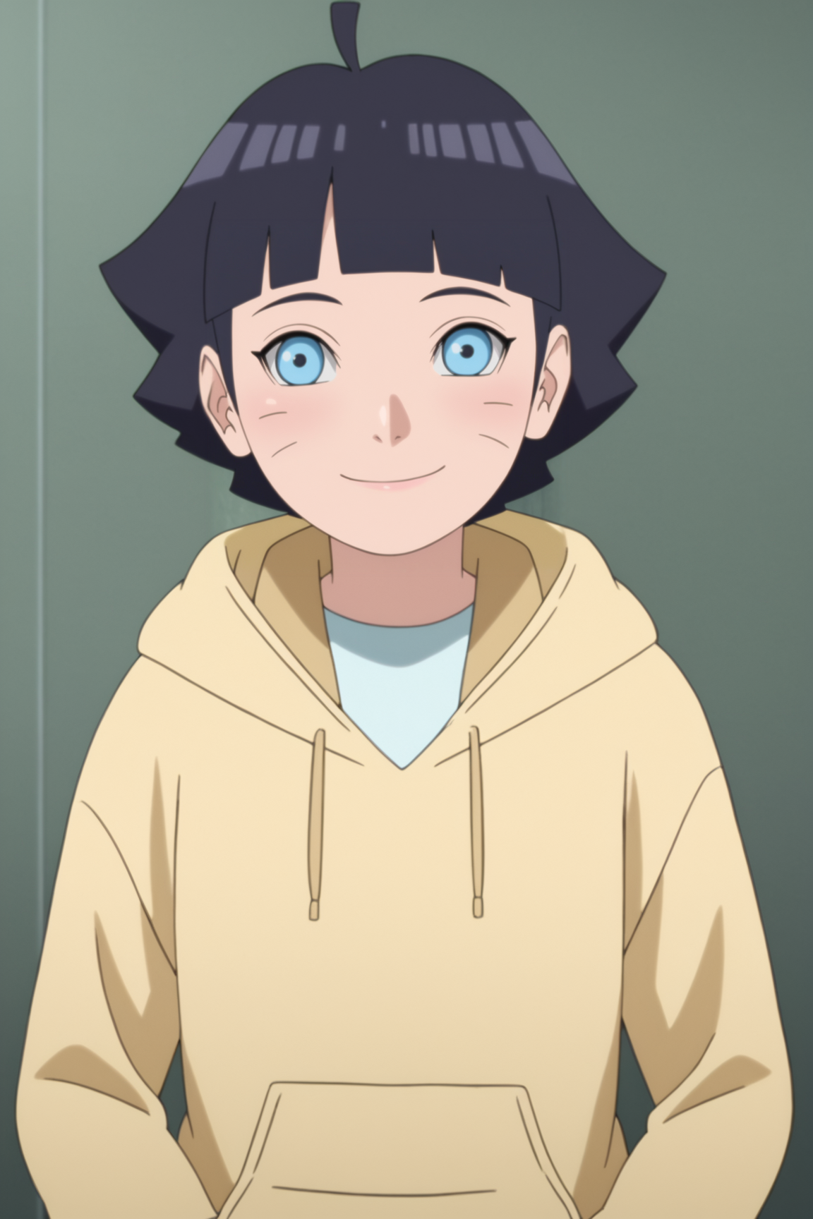 score_9, score_8_up, score_7_up, source anime, prefect lighting, very aesthetic, BREAK, anime coloring, anime screencap,
<lora:uzumaki_himawari_v2-pdv6:0.9>, 1girl, uzumaki himawari, boruto: naruto next generations, blue eyes, black hair, whisker markings, short hair, ahoge, 
himaout, hoodie,
BREAK, looking at viewer, light smile, upper body, 
BREAK,