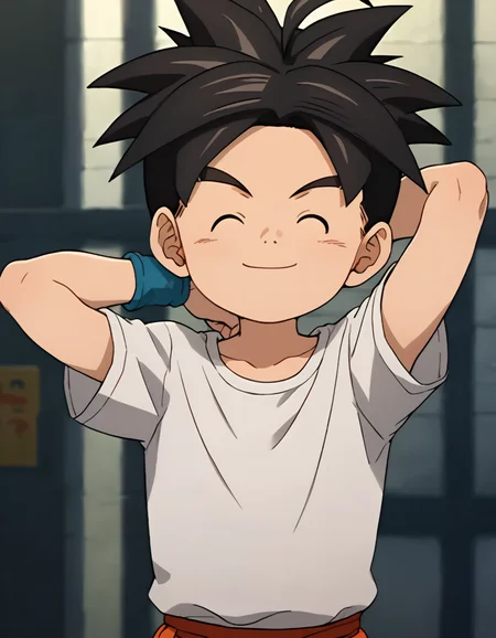 score_9,score_8_up,score_7_up,score_6_up,score_5_up,score_4_up,source_anime,
1boy,solo,solo focus,male focus,child,male child,early teen,<lora:PonyCharacter-BlueDragonShuPerson:1>,BlueDragonShuPerson, smile, closed eyes, upper body, arm behind head, closed mouth, ^_^, facing viewer,black hair,black eyes,spiked hair,ahoge,