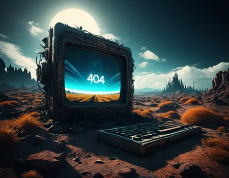 404 Error Reality Not Found,( text "404":2.0),404 Error Reality Not Found, ERROR daemon summoned!, Who needs dead ends in an endless cyberspace?,Landscapes, Robotpunk, Cultural Exchange, Post-Processing Effects, Dunia Engine, Stark, Pinhole Photography, Impressionistic, , Screen Space Shadows, Depth Blur, ultra-high resolution, Creative,,