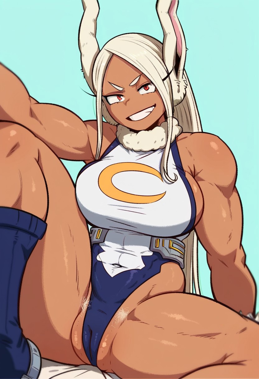 score_9, score_8_up, score_7_up, score_6_up, score_5_up, score_4_up, 
Mirko (My Hero Academia), pubic hair peek, Leotard, Muscular, sitting, knee up, smug, Sideboob, plump pussy, large breasts, raised eyebrows,
Photoshoot Setting