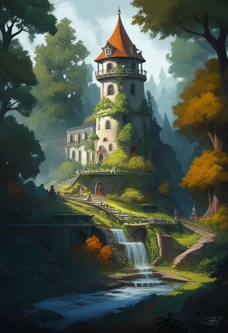 score_9,score_8_up,score_7_up, a hidden Elven city called Mythkelvyin in the Dark Forest circa 1300, incredible elvish woodwork, bridges, tree houses, torches, white marble, fountains, glades, potted plants, astonishing bioluminescent flora, fit and finish is astounding due to generations of preservation and natural integration with the beautiful scenic forest environs, <lora:M05_Intensify:1>