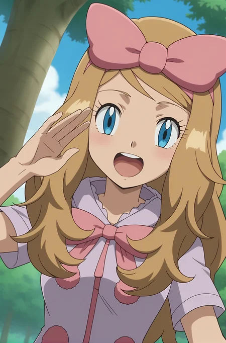 score_9, score_8_up, score_7_up, source anime, anime, animification, anime screencap, anime coloring, vivid colors, shiny skin, skindentation, deep skin, depth of field, high quality, highres, (dynamic angle,dynamic pose),
serenapajamas, 1girl, solo, long hair, smile, open mouth, blue eyes, half-closed eyes,blonde hair, bow, upper body, short sleeves, yawning, hair bow, outdoors, sky, tongue, cloud, hand up, hood, tree, eyelashes, pink bow, anime coloring, serena \(pokemon\)
BREAK
masterpiece,high quality
<lora:Serena_Pajamas_XL:0.9>