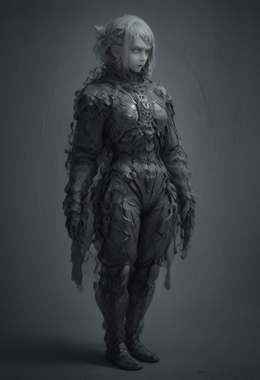 Setting within dark concrete ruins. (RUNNING)
Full body portrait, angry expression, looking at camera,  standing, feet visible, normal human proportions,
man, tall smart person, royal soldier, royal military, regal being,
ornate uniform, (white and gold porcelain royal celestial clothes), holding scifi weapon, mechwear, commando uniform, crystal details in armor, crystal ornate earrings, crystal jewelry, details fractal armor,
((((crystallization of the face)))), teeth made of quartz, ((((eyes made of ulexite)))), hair made of Fanlike acicular-fibrous crystal groups, thin crystal hair, flowing white fractal hair, large perfect eyes, crystal iris, eyes made of crystal, ((white porcelain skin)), (white_skin), glowing clear eyes, celestial eyes,  interweaving techno-anatomical and fractal elements, Ellen Jewett's intricate sculptural craftsmanship, no eyebrow hair,
dynamic lighting highlighting multifaceted textures, cinematic post-processing for an exquisite visual narrative, breathtaking surreal masterpiece,
sci-fi royal palace setting, single source lighting, low light setting, dark room, intense lighting,