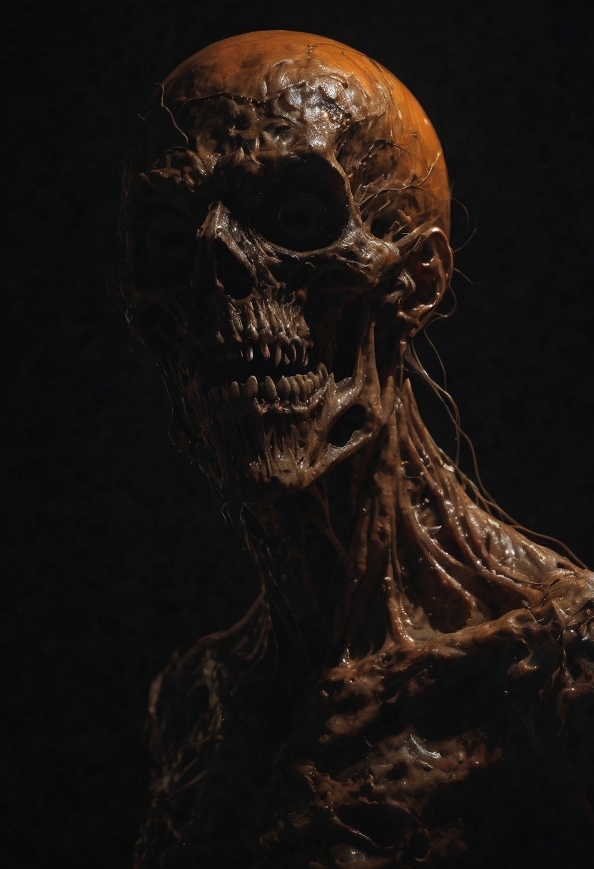 Styled by Katsuhiro Otomo, dark orange true evil. (necronomecon, demon lurking in the dark), creepy, (minimalism 1), ray tracing details in the style of Stephen Gammell.