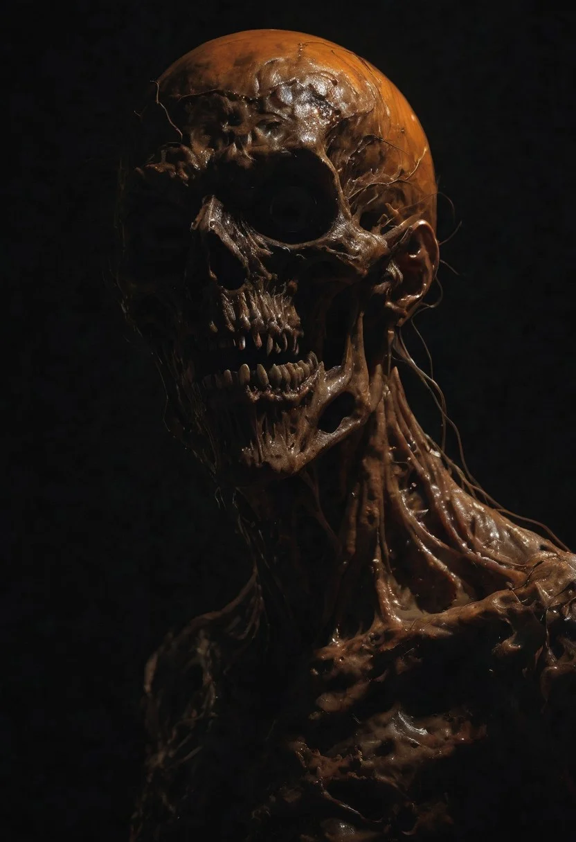 Styled by Katsuhiro Otomo, dark orange true evil. (necronomecon, demon lurking in the dark), creepy, (minimalism 1), ray tracing details in the style of Stephen Gammell.
