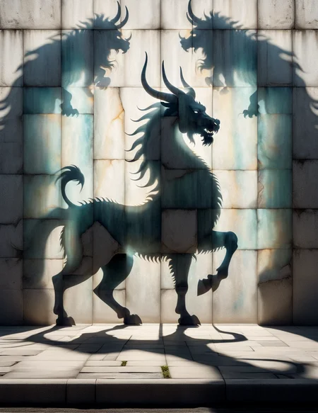 DonM5h4d0w5XL shadow on a time crystal facades wall, qilin, <lora:DonM5h4d0w5XL-000010:1>