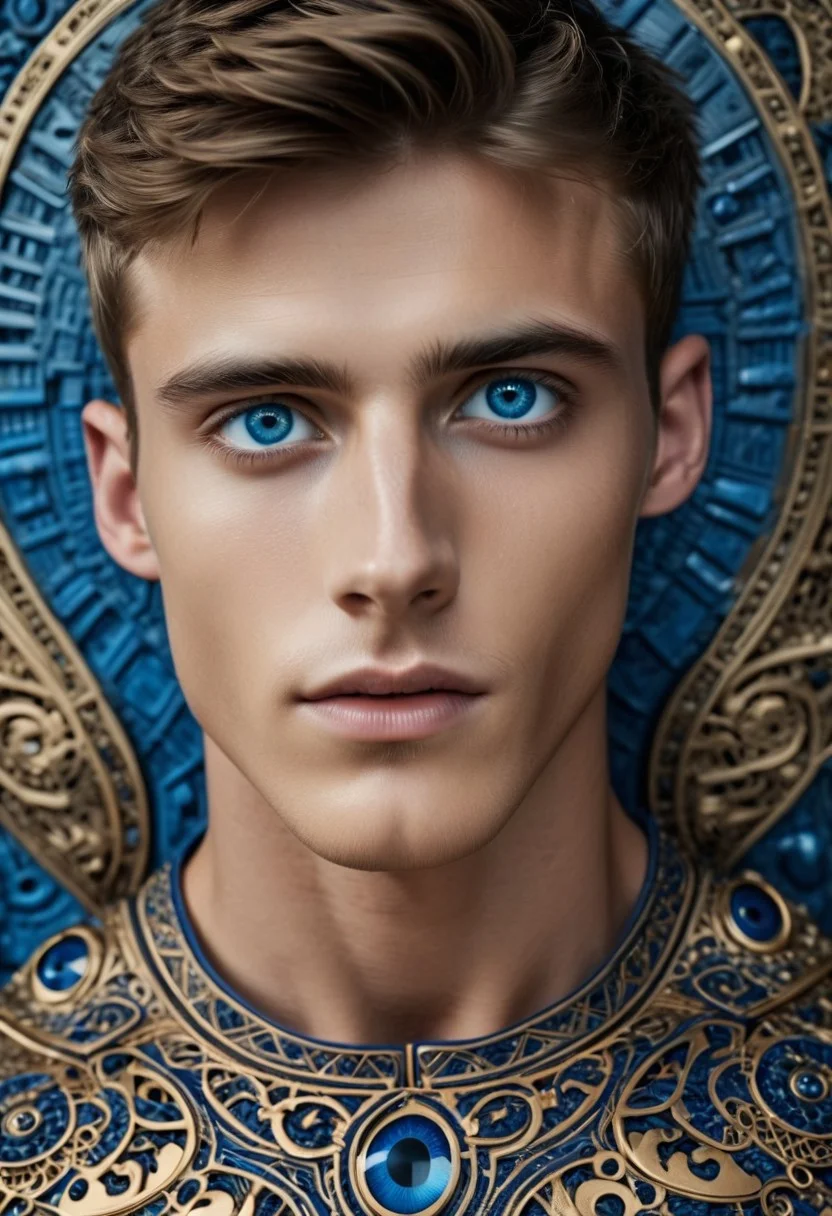 cinematic film still photo of a 25 yo male model, intense deep blue eyes, model look, fashion photoshoot, chiseled jawline. hyperdetailed photography, intricate details, looking at viewer