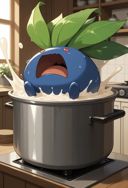 masterpiece,best quality,amazing quality, zzOddish, cooking pot, screaming