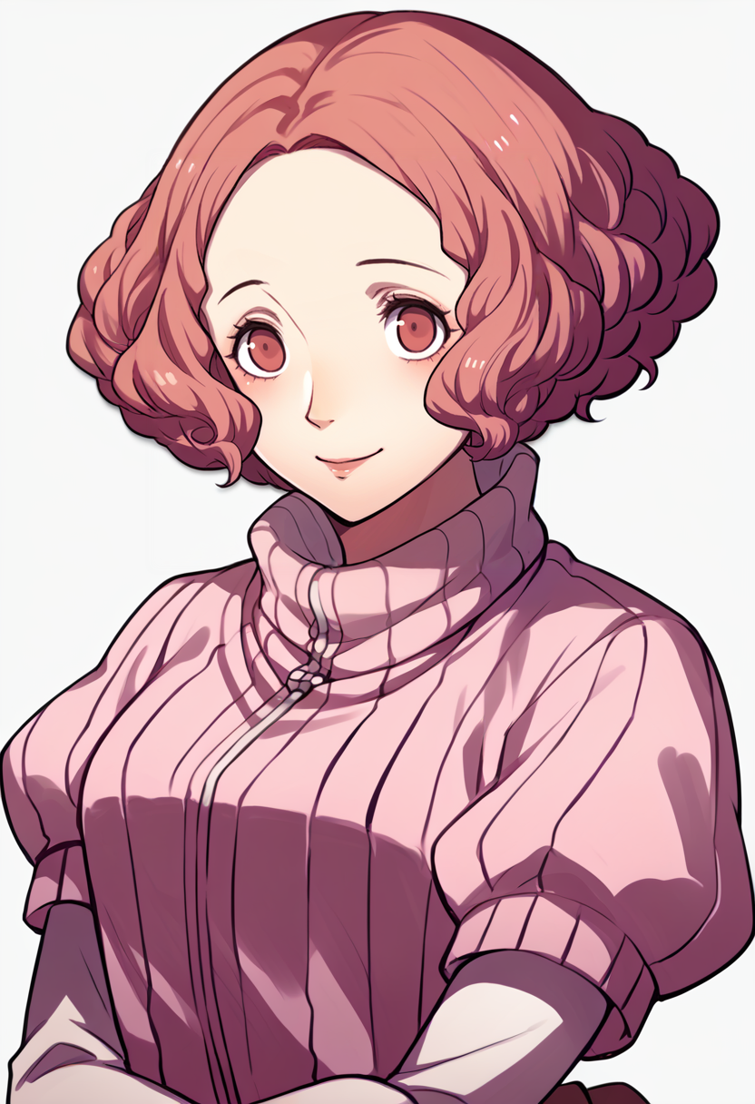 score_9, score_8_up, score_7_up, source_anime, 1girl, smile, <lora:zs_FE3HPortraitsXL:1> fe3hportraits, upper body, white background, <lora:HaruP5-pdxl:1> defHaru, short hair, pink ribbed sweater, turtleneck sweater, short over long sleeves