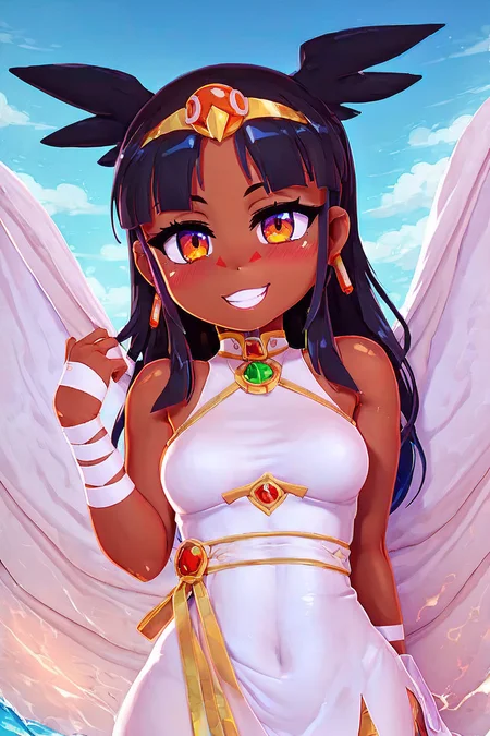 score_9, score_8_up, score_8, medium breasts, (curvy), cute, eyelashes, BREAK, , zzToto, dark skin, 1girl, blush, black hair, jewelry, sky, day, bandages, white dress, sleeveless dress, <lora:Toto_Takatsu_PDXL_v2:0.8>, , BREAK, smile, looking at viewer, cowboy shot, embedding:zPDXL, Expressiveh, <lora:Zy0n7_PDXL:1.0>, <lora:SDXLFaeTastic2400:0.5>, <lora:Expressive_H-000001:0.4>,