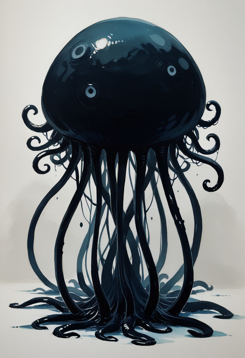 score_9, score_8_up, Eldritch horror octopus looking at camera, Expressiveh, novuschroma43 style, Watercolor painting