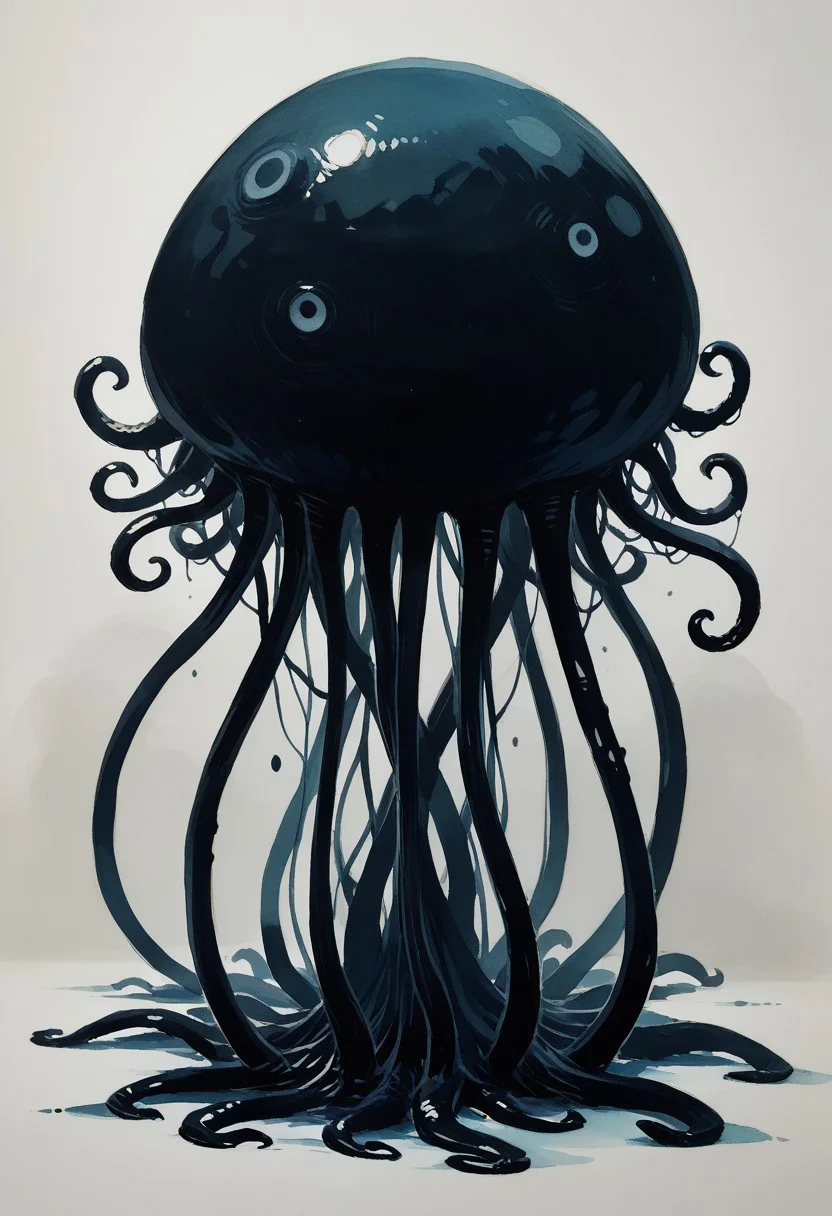 score_9, score_8_up, Eldritch horror octopus looking at camera, Expressiveh, novuschroma43 style, Watercolor painting