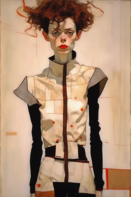 <lora:Euan Uglow Style:1>Euan Uglow Style - egon schiele futuristic outfit photorealistic