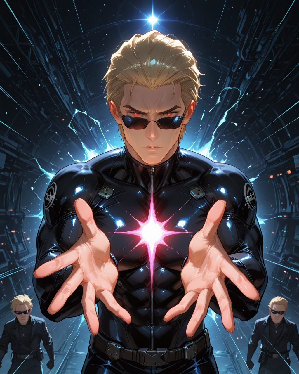 IllusP0s, PonyScores7, source_anime, ah1, IllustriousQual, interesting, exciting, spectacular, wonderful, amazing quality, absolutely eye-catching, very awa, <lora:animagineXL40_v4Zero_aqm_complete_v1:0.3>,
BREAK <lora:xl_more_art-full_v1:0.2>, <lora:aesthetic_anime_v1s:0.2>, <lora:EpicF4nta5yXL:0.2>, <lora:detailxl:0.2>, detailxl, <lora:Fant5yP0ny:0.2>, amazing quality, best aesthetic, absurdres, illustration, Volumetric_Lighting, ultra-detailed, very aesthetic, intricate details, best_quality, lazympos, <lora:Add_Details_v1.2:0.2>, <lora:quality_modifiers_masterpieces_v1:0.2>, <lora:ZootPonyAnime_V1_r2:0.2>, <lora:Bestifacator2:0.2>, anime style,
BREAK (((A man's outstretched palms glow with a soft, pink luminescence, as a wave of soothing, warm energy washes over a group of unconscious men, restoring their vital signs with a gentle hum))), <lora:DynamicPoseIL2att_alpha1.0_rank4_noxattn_900steps:0.8>, dynamic pose,
BREAK Stable_Yogis_PDXL_Positives, AS-Adult, <lora:Complicated fantasy portrait - XL Pony V2.0:0.2>, <lora:HDA_Detailer:0.3>, AS-MidAged, (((fake scrollbar))),
BREAK (((<lora:albertwesker-guy-PONYv1:0.8>, albertwesker, 1boy, toned, athletic, fit, mature male))), fair skin, <lora:shinyskin2:0.2>, glistening skin, <lora:perfection style:0.2>, perfection style, perfection, 
BREAK (((space archaeologist, with a relic scanner uncovering ancient technologies to advance current science inquisitive and knowledgeable))), ((sunglasses:1.3)), 
BREAK ((slicked back hair, (short hair:1.7), blonde)), <lora:hairdetailpxl:0.2>, hairdetailpxl, 
BREAK ((angular face, sharp_featured face, handsome, charming, alluring)), red eyes, glowing eyes, expressive eyes, <lora:perfect-eyes:0.4>, perfecteyes, EyesHD, <lora:DetailedEyes_xl_bdsqlsz_V1:0.2>, <lora:Eyes_Lora_Pony_Perfect_eyes:0.2>, <lora:focusoneyes:0.2>, <lora:cinematic eye color style illustrious v1:0.2>, <lora:Eyes_High_Definition:0.2>, EyesHD,  <lora:fdsf:0.3> HDEYES, <lora:eyes_enhancer_V3:0.3>,
BREAK (((Victorious))), <lora:Expressive_H:0.2>, Expressiveh, <lora:Emotional_Anime_Expressions_PonyXL_Concept:0.2>, emotional, <lora:Best_Facial_Expression_LoRA_PONY:0.2>, looking at viewer, <lora:Detailed expressive EXEV style -XL Pony V1.0:0.2>, FaceDetail,
BREAK (((A massive tower made of smooth, black obsidian, reflecting the faint light of a pale moon, The spire seems impossibly tall, disappearing into the clouds above, and faint voices whisper from its walls))), <lora:Background Detailer - SDXL:0.2>, 4k, 8k, Ultra HD, Masterpiece, Best quality, Detailed background, foreshortening, extreme perspective, <lora:Add_more_details_V2_XLpony:0.2> full_details, <lora:background-type1:0.2>, <lora:AddMicroDetails_Illustrious_v3:0.2>, addmicrodetails, SmoothNoob_Quality, <lora:ani40o_stabilizer_v0.6:0.6>,