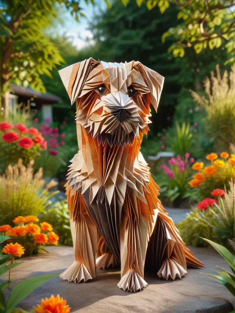 ral-orgmi, a dog made out of origami paper sitting in a garden <lora:ral-orgmi-sdxl:1>
