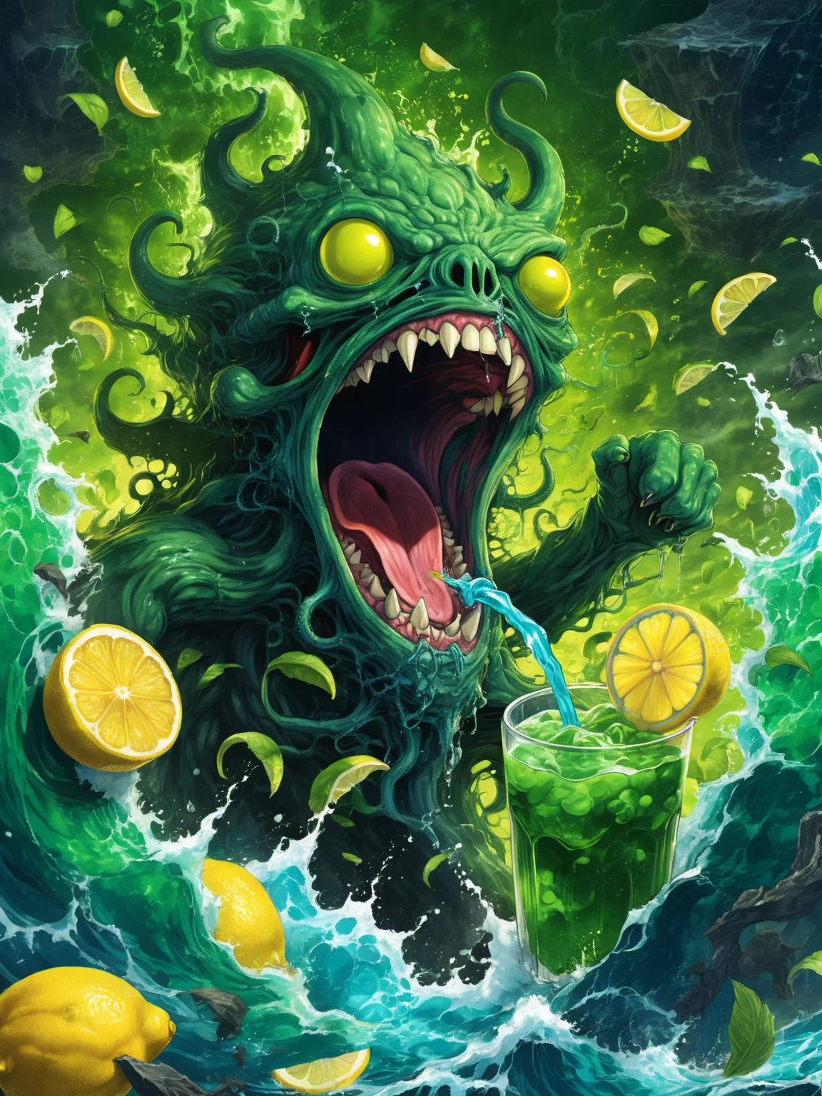anime artwork Kool aide man chuthulu yelling "Oh yeah!" and crashing through the abyss, eldritch abomination, the old god, green, hyper detailed, refreshing drink, blue drink, lemon slice . anime style, key visual, vibrant, studio anime, highly detailed
<lora:xl_more_art-full-beta2:1>