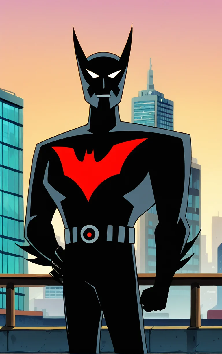 score_9, score_8_up, score_7_up, BREAK
BatSuit_TerryMcGinnis_ownwaifu,
1boy, 1other, bat print, black bodysuit, black mask, fake horns, no pupils, superhero, utility belt, white eyes, bat ears, claws, black gloves,
(contrapposto, hand on hip), sunset, sidelighting, cityscape, vanishing point, outdoors, depth of field, solo,
<lora:PONYXL_DC_BatManBeyond_TerryMcGinnis_ownwaifu_r1:0.95> , depth of field,
,