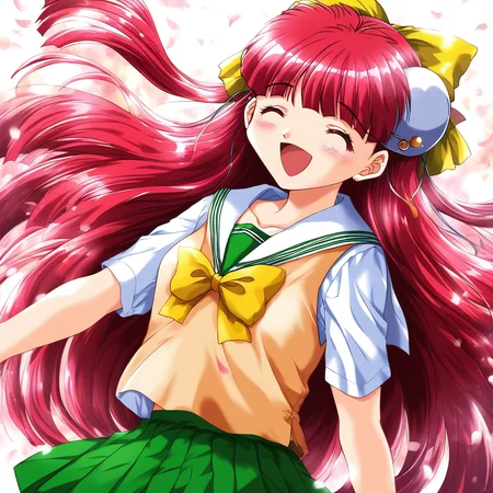 score_9, score_8_up, score_7_up, source_anime, rating_explicit, BREAK <lora:Nanako_RISE_XL:1>ãNanako_RISE, long hair, red hair, closed eyes, bangs, hair bow, headgear, yellow bow,
pink hair, skirt, school uniform, smile, open mouth, bow, hat, green skirt, brown hair, closed eyes, pleated skirt, pink eyes, sailor collar, blush, short sleeves