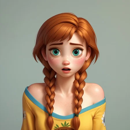 score_9, score_8, score_7, score_6, Anna, 1girl, seductive eyes, fFaceDetail, OverallDetail, freckled shoulders, happy, skinny, dual braids, arms in the air, loose pajamas, exposed shoulder, exposed midriff, barefoot, medieval bedroom, freckled chest