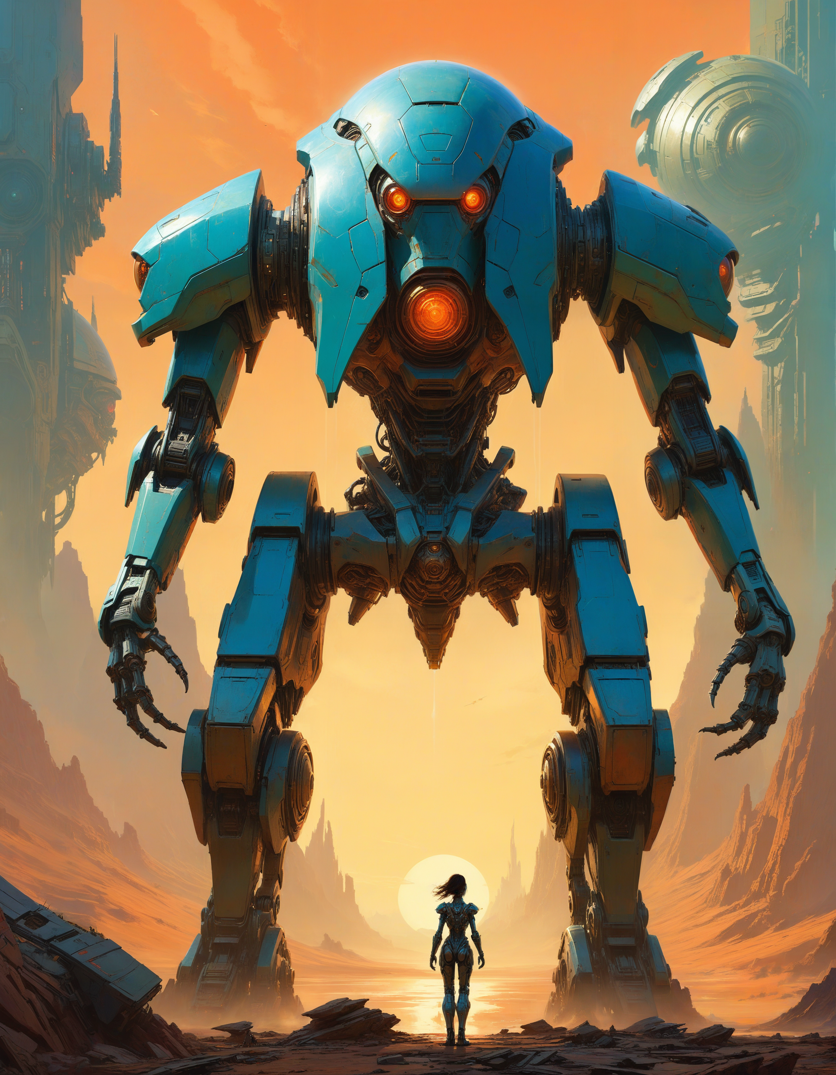 a female character standing in front of a giant ancient alien robot, by Mike "Beeple" Winkelmann, style of Peter Mohrbacher, highly detailed illustration, a beautiful artwork illustration, looking at viewer, dynamic pose, (intricate details, masterpiece, best quality:1.4)
<lora:add-detail-xl:0.5> <lora:xl_more_art-full_v1:0.5> <lora:looking_at_viewer:2>