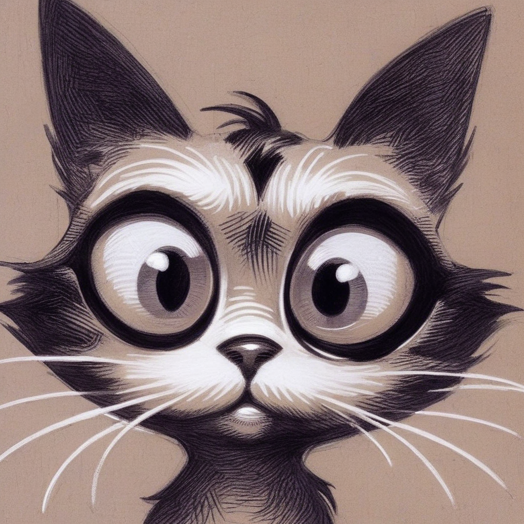 drawix5  drawing  strange cat with big eyes cheerful closeup <lora:drawix5:1>