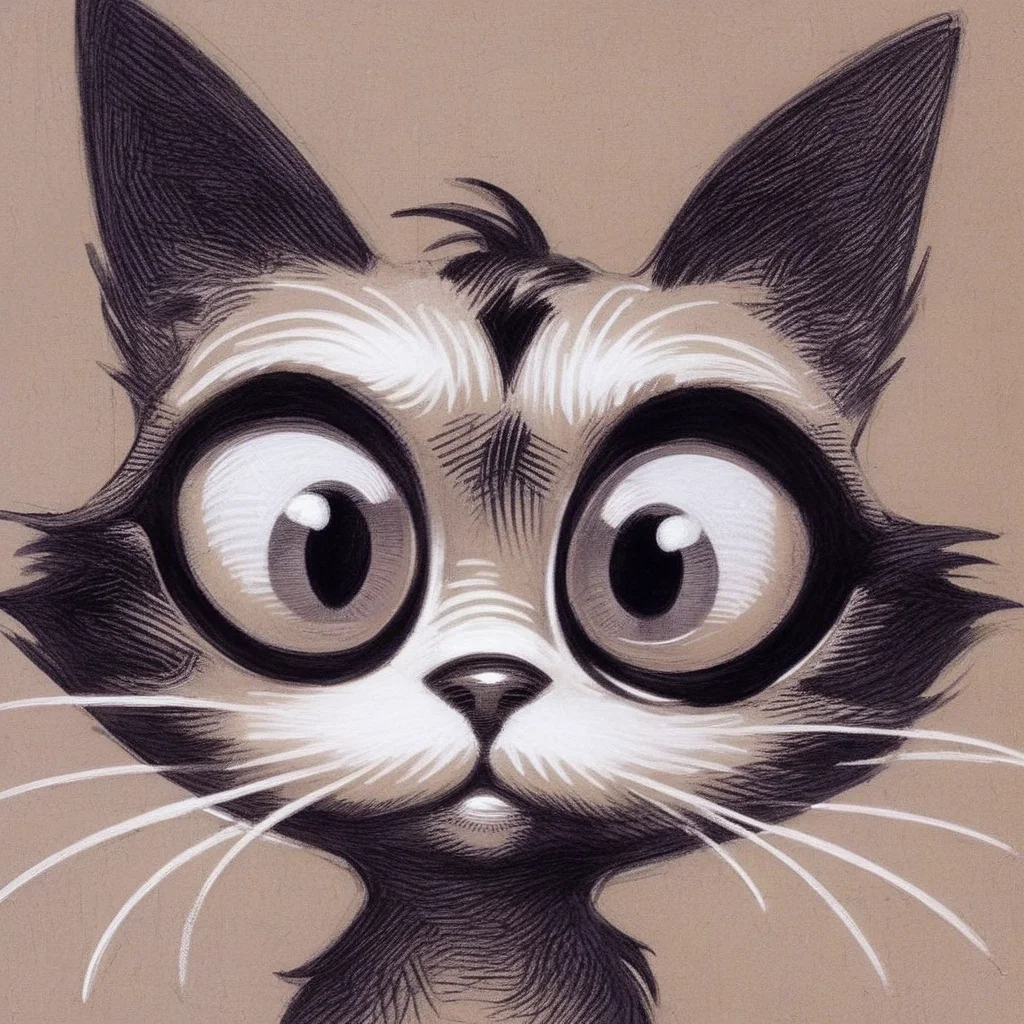 drawix5 drawing strange cat with big eyes cheerful closeup <lora:drawix5:1>