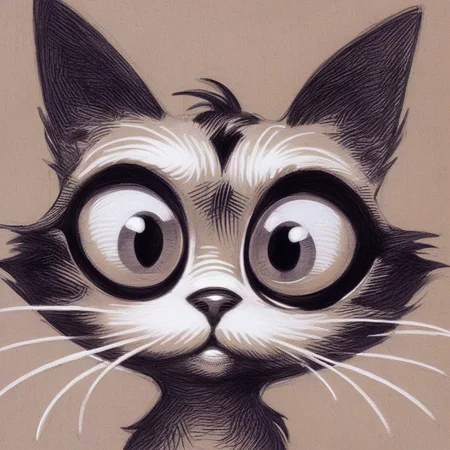 drawix5 drawing strange cat with big eyes cheerful closeup <lora:drawix5:1>