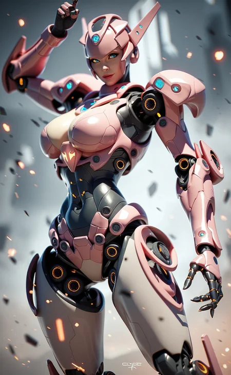 score_9, score_8_up, score_7_up, score_6_up, cybrk, 1girl, robot model posing in complex futuristic armor, exciting pose, raised arm, power, cyborg, giant creature, cinematic, epic photoshot <lora:cybrk-knight:0.6> <lora:prbt1:1.0>