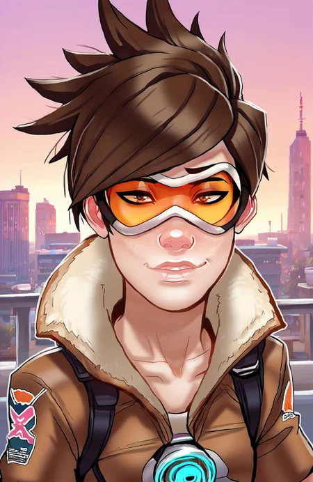 <lora:andava_style4-32:0.8> portrait, 1girl, short hair, brown hair, tracer \(overwatch\), bomber jacket, looking at viewer, outdoors, city, andava_style, source_anime, source_cartoon,, score_9, score_8_up, score_7_up, score_6_up, score_5_up, score_4_up, ponypositive,