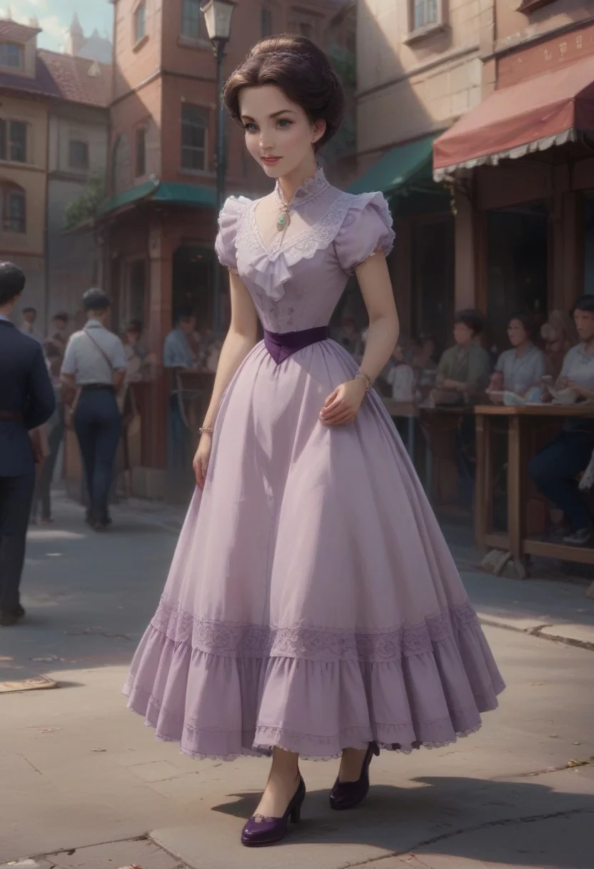 score_9, score_8_up, score_7_up, score_6_up, source_anime,
1girl, 21+ years old,
updo, brown_hair, golden necklace, lavender victorian dress, purple belt
Crowd, public, spectators
Smile,
In streets, Victorian
London
Empire
Cowboy shot, view legs, Dynamic view, Dynamic angles, moving, walking,
Side view