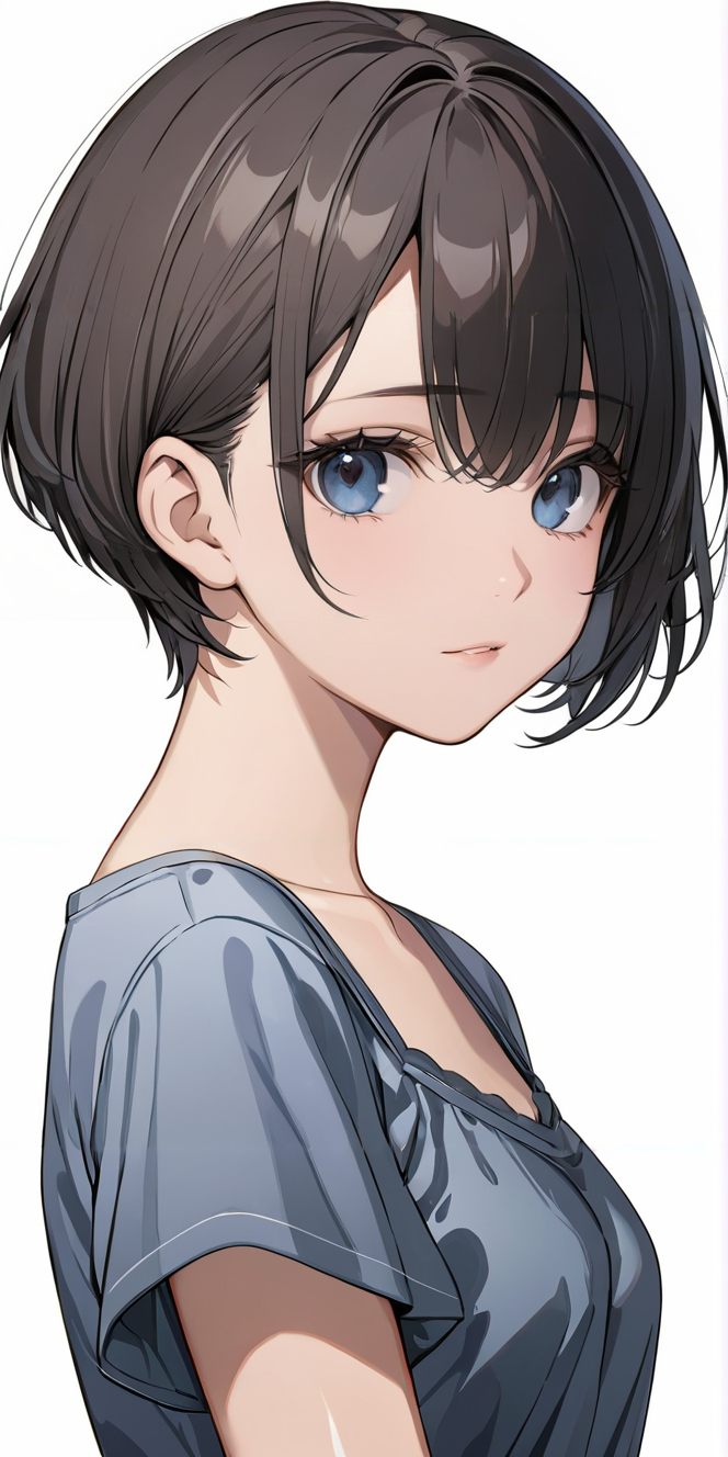 masterpiece,ultra-detailed,best quality,8K,illustration,cute face,clean skin ,shiny hair,girl,ultra-detailed-eyes,simple background, <lora:add-detail-xl:1>  <lora:short bob hair_XL_V1.0:1> short bob hair,short hair