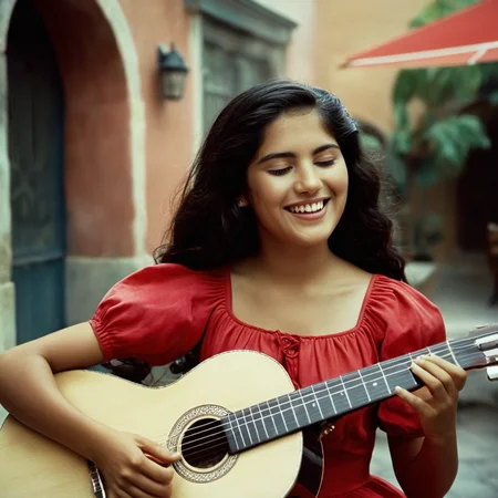 cinematic film still of <lora:perfection style:0.5> <lora:detailed:0.5> perfection detailed
<lora:Rodriguez's Mexico Trilogy film style:1>
In the United Mexican States "El Mariachi" and "Carolina" a smilingman and woman are playing a guitar,1girl,long hair,smile,black hair,1boy,closed eyes,grin,instrument,realistic,music,guitar,playing instrument,holding instrument , cinematic, film, kodak, Rodriguez's Mexico Trilogy film style, shallow depth of field, vignette, highly detailed, high budget, bokeh, cinemascope, moody, epic, gorgeous, film grain, grainy