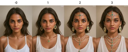 Woman, Woman, Portrait, looking at viewer, <lora:jewelry Slider_alpha1.0_rank4_noxattn_last:-0>, (((indian))),