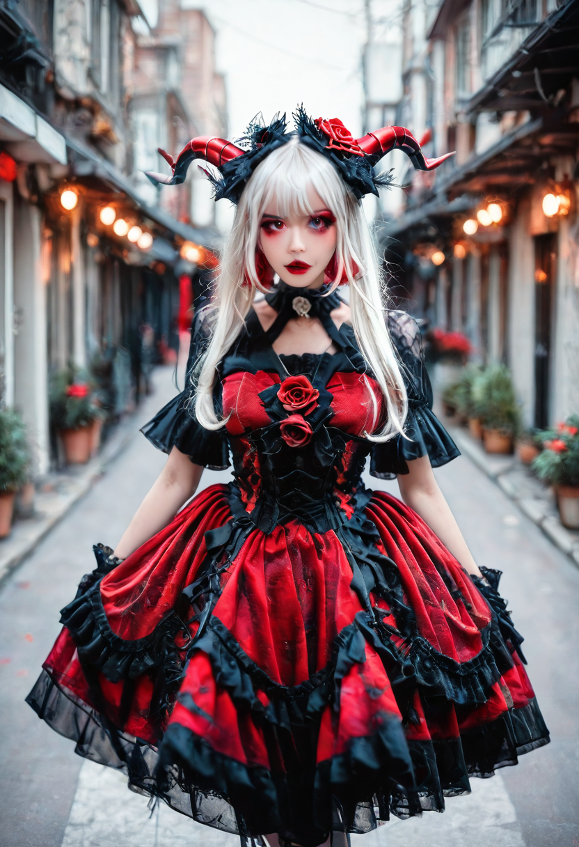 <lora:Illustrious_Realistic_Fashion_Collection_-_Gothic_Lita:1> girl wearing a gothic fashion dress, on the street, black and red dress with roses, subsurface scathering, depth of field, skin pores, detailed skin, masterpiece, best quality, newest, absurdres, highres, feeling, impact, very awa, dim lighting, sidelighting, skindentation, amazing quality, scenery, very aesthetic, newest, volumetric lighting, blending, <lora:add-detail-xl:1> <lora:cfg_scale_boost:1> <lora:sdxl_enhance:1> <lora:spo_sdxl_10ep_4k-data_lora_webui:1>