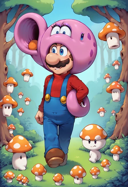 score_9, score_8_up, score_7_up, 2 boys, mushroom forest in background,
(mario:1), (bald head), standing, looking at viewer, <lora:mario_universe-v6_pdxl:1>,
birdo, full body, flying over Mario's head, on side, from side, mouth on bald head, looking down, leaning to the side, horizontal position, sucking, eyelashes, red bow, pink skin, dinosaur, open mouth, hair bow, blue eyes, makeup, <lora:BirdoPony1.0:1>