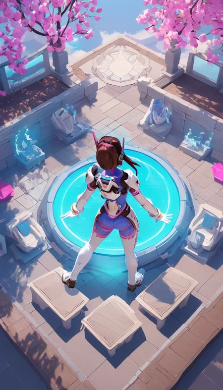 isometric style Cinematic scene, hero view, D.Va, Overwatch <lora:d.va_xl_v1:1>, action pose, detailed background, masterpiece, best quality, high quality, highres, absurdres, Guild Wars 2  . vibrant, beautiful, crisp, detailed, ultra detailed, intricate