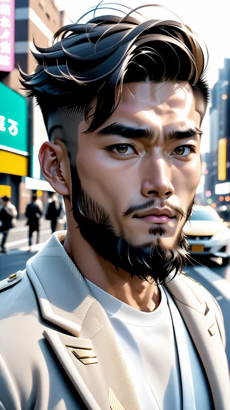 <lora:xl_yamer_style-2.0:1>, analog photo, closeup portrait photo of 24 y.o asian man, natural skin, looks at viewer, city street, (cinematic shot, film grain:1.1), ultra detailed, slight beard