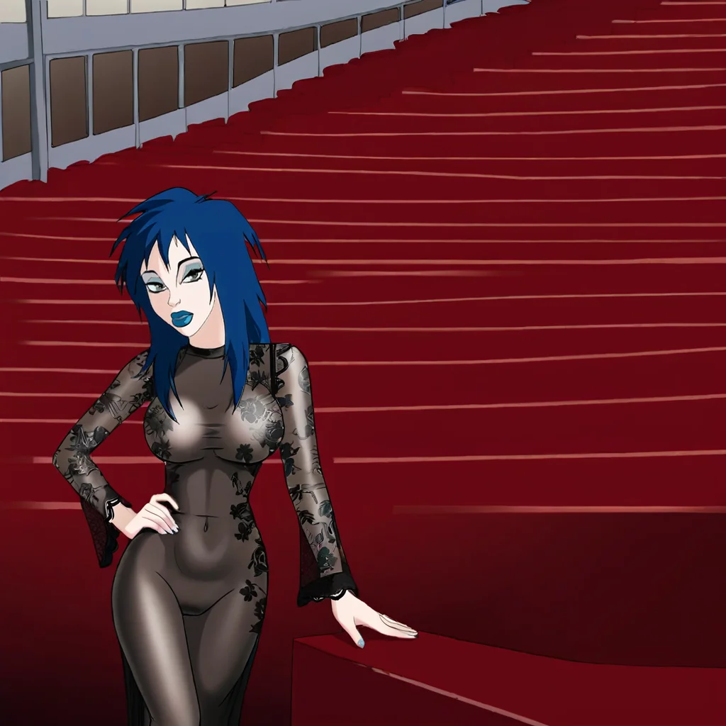 <lora:Kylie_pony_v1:.8> KylieGreyShirt, 1girl, makeup, lipstick, blue hair, large breasts, black lips, long hair, cowboy shot,
<lora:1013 Home wear 30_v1_pony:1> ruanyi1013,black dress,floral print,long dress,long sleeves,see-through dress,skin tight,lace