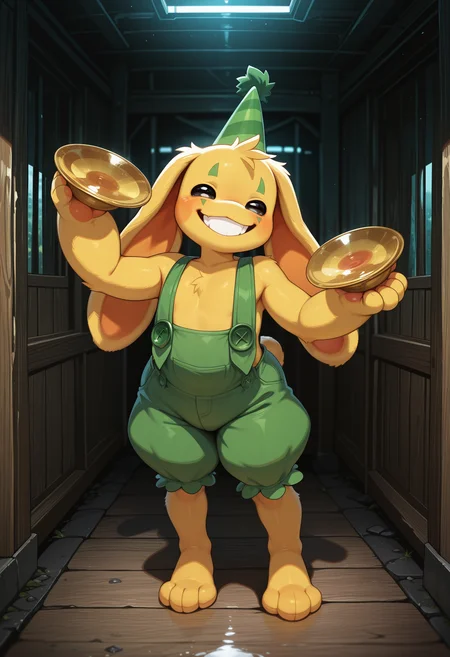 masterpiece, best quality, amazing quality, solo, 1boy, BunzoPP, overalls, hat, smile,