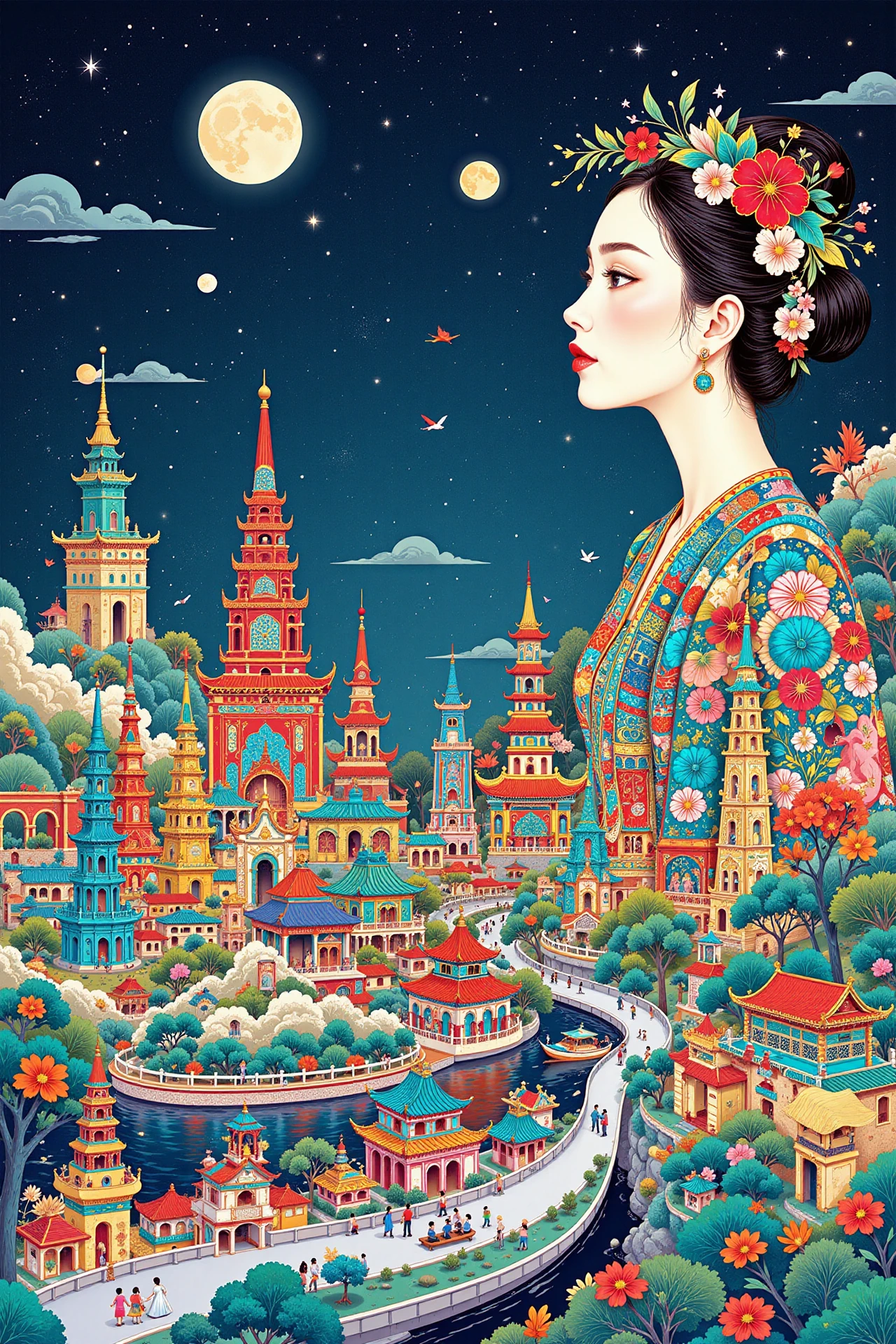 space city beautiful landscape, early morning, woman, very intricate, very detailed, sharp, bright, colorful, <lora:Hand v2:0.5> <lora:Anti-Blur:1><lora:Insane Detail Slider:0.25>  <lora:flux.1_lora_flyway_Epic-detail_v2:0.3> <lora:fluxenhancer:0.25> <lora:ROWER:0.6> <lora:flux-charmer-v1-1:0.4> <lora:Chinese style illustration:0.6> guofeng, chinese style illustration