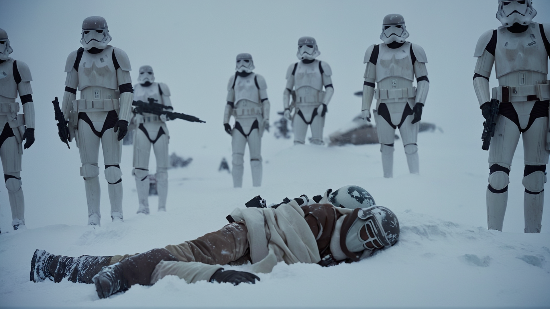 cinematic film still of  <lora:star wars style:0.2>
<lora:detailed:0.4> detailed
<lora:perfection style:0.4> perfect
<lora:PerfectEyesXL:0.5>
 <lora:Chiaroscuro Lighting Style:0.3>
 <lora:Hoth:0.9>
Hoth a painting of a star wars scene with a man laying on the ground,in star wars style,weapon,lying,multiple boys,gun,helmet,rifle,snow,science fiction,6+boys,soldier, shallow depth of field, vignette, highly detailed, high budget, bokeh, cinemascope, moody, epic, gorgeous, film grain, grainy