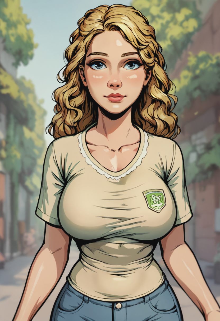 score_9, score_8_up, score_7_up, 1girl, large_breasts, portrait, solo, looking_at_viewer, open_eyes, Walking as if stepping on legos, pov, (Beige Nightshirt), cropped_arms,rating_safe, <lora:pony\artist_styles\valerii_siserg_pony:0.9>