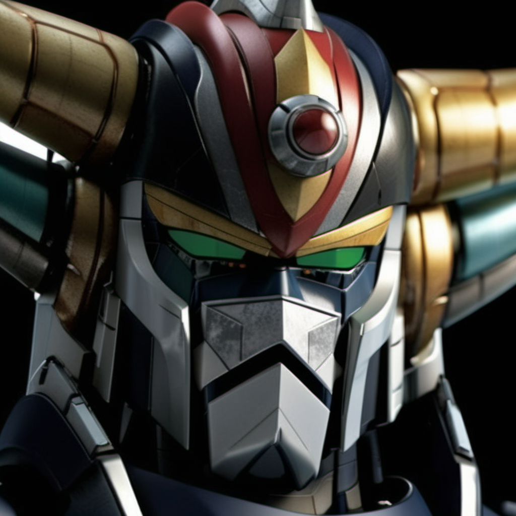 Goldorak1024, a giant robot closeup face portrait, highly detailed, photography, ultra sharp, film, bokeh, professional, 64k   <lora:Goldorak1024:0.8>
