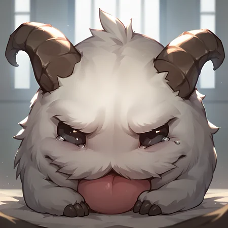 score_9, score_8_up, score_7_up, score_6_up, p0r0, no humans, animal focus, horns, <lora:Poro_v1:1>, full body, looking at viewer, animal, sad, tears