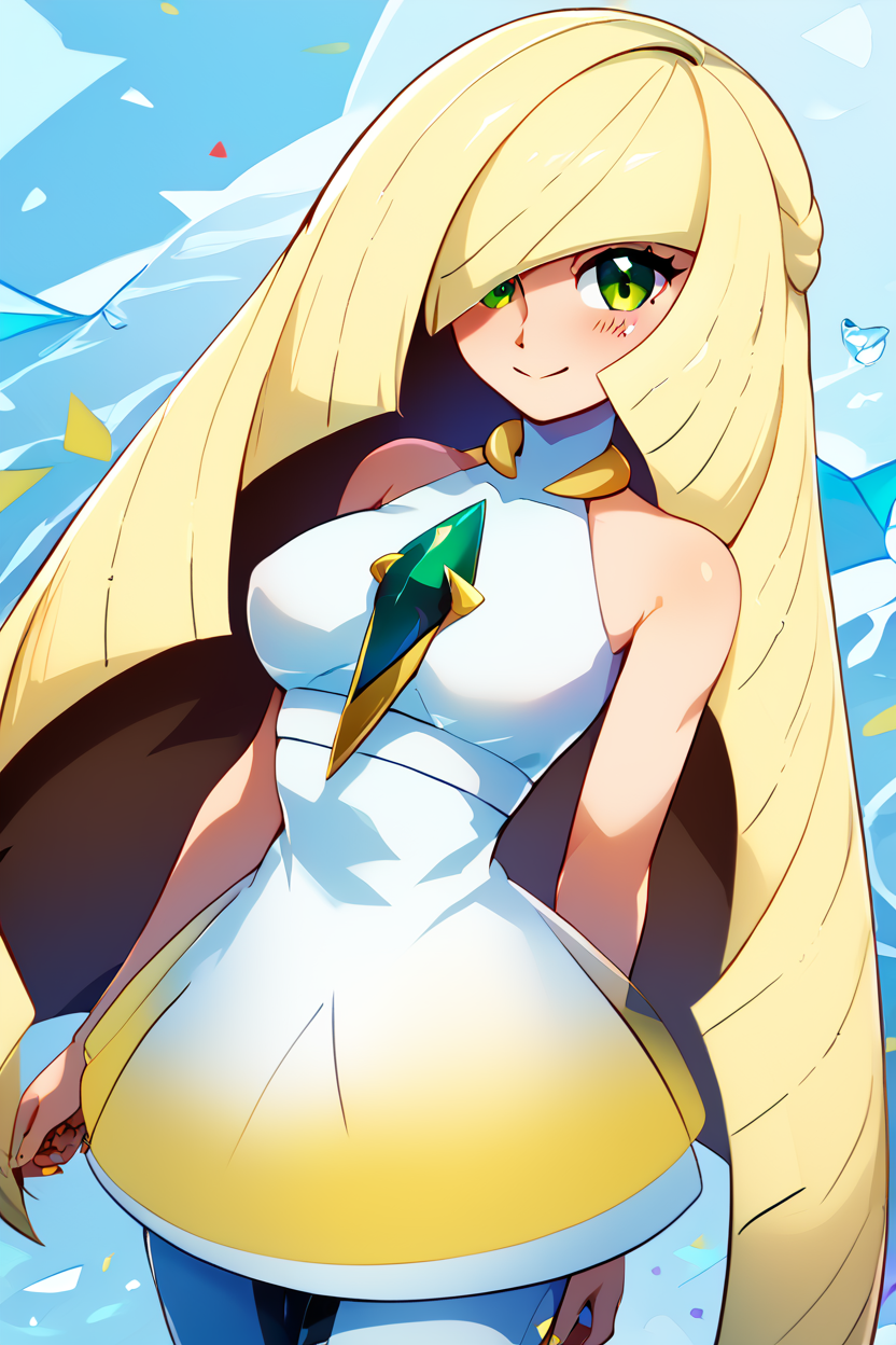 score_9, score_8_up, score_8, medium breasts, (curvy), cute, eyelashes,       ,,, , ,,, zzLusamine, green eyes, hair over one eye, blonde hair, long hair, very long hair, white dress, sleeveless dress, bare arms, bare shoulders, diamond (shape), green gemstone,  <lora:Lusamine_Pokemon_PDXL:1.0>,  ,,,, BREAK, smile, closed mouth, looking at viewer, cowboy shot, ,,, embedding:zPDXL, Expressiveh, ,,, <lora:Konpeto_PDXL_v3:1.0>, <lora:SDXLFaeTastic2400:0.5>, <lora:Expressive_H-000001:0.4>,
