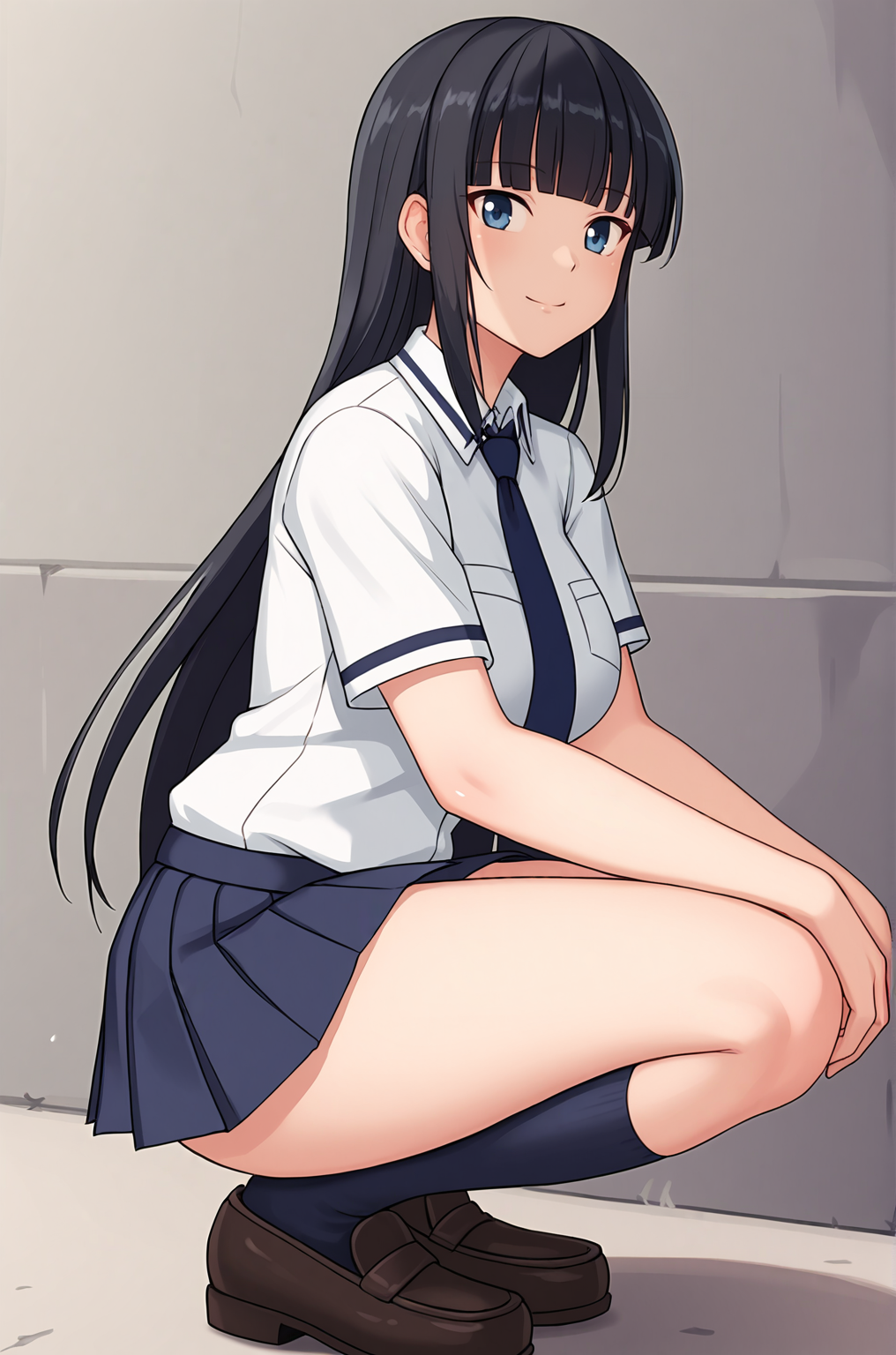 anime artwork, score_9, score_8_up, score_7_up, source_anime, BREAK, thick outline, fat outline,
Ikaruga_XL, long black hair, blunt bangs, hime cut, dark blue eyes, large breasts, BREAK, Ikaruga_School, school uniform, blue necktie, white buttoned shirt, pleated skirt, dark blue kneehighs, black loafers, BREAK, outdoors, squatting, side view,
<lora:Ikaruga_XL:0.7>
<lora:PersonalAmi_PonyXL:1.0>