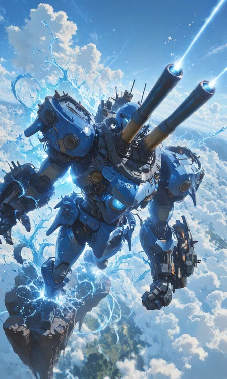shooting oversized cannon, impact from above, beam, <lora:- iLL - master_of_slob_omnom_V1.0-step00011500:.6>, <lora:BossBattleIL:0.8>, <lora:Combat atmosphere-XLlokr:0.8>