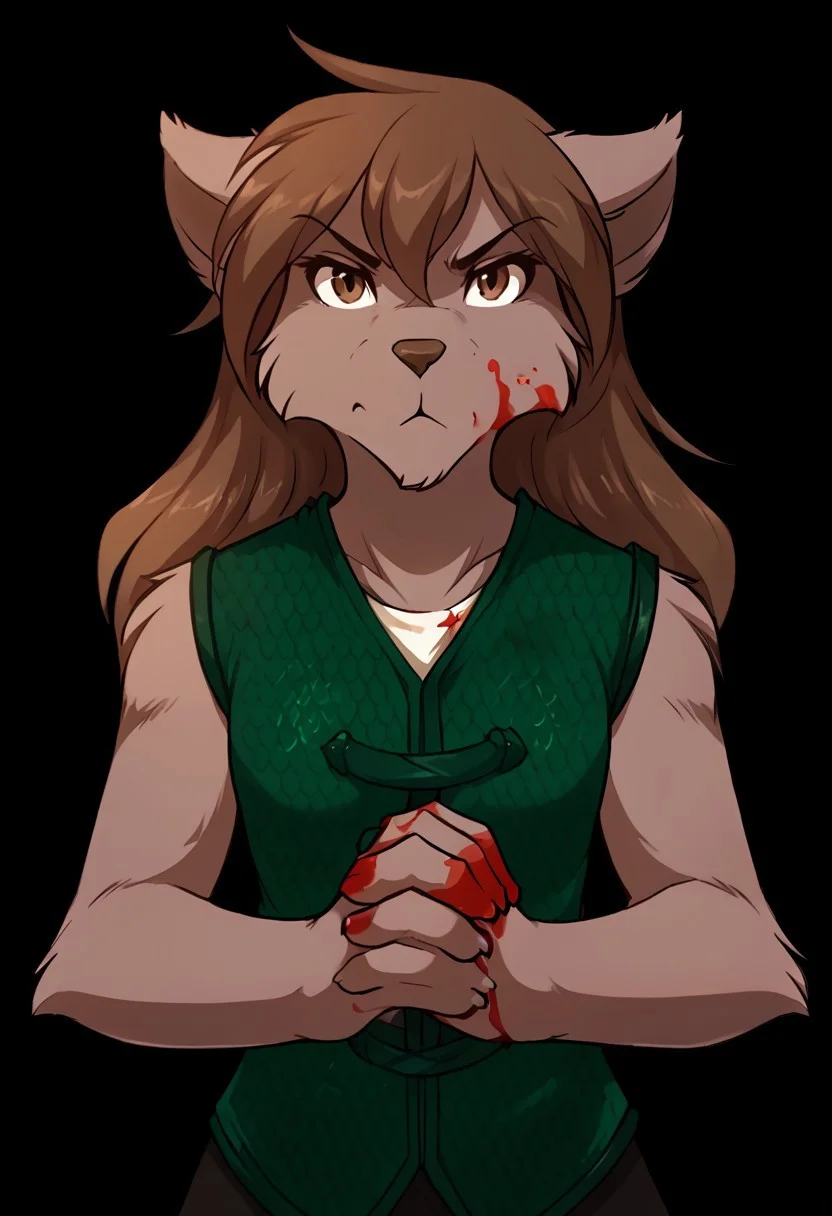 score_9, score_8_up, score_7_up,score_6_up,score_5_up, source_furry
BREAK
solo, furry female anthro, small breasts, (insane, very serious, looking at viewer), natani-vest-twokinds, (standing, basic background, black background), Two swords, two swords in hands, two swords in blood, upper body shot, blood on face, blood on hands, blood on vest
BREAK
<lora:Natani-Twokinds-SDXL-AnonTK-V3:0.85>, natani-twokinds, wolf tail, brown eyes, <lora:p:0.35>