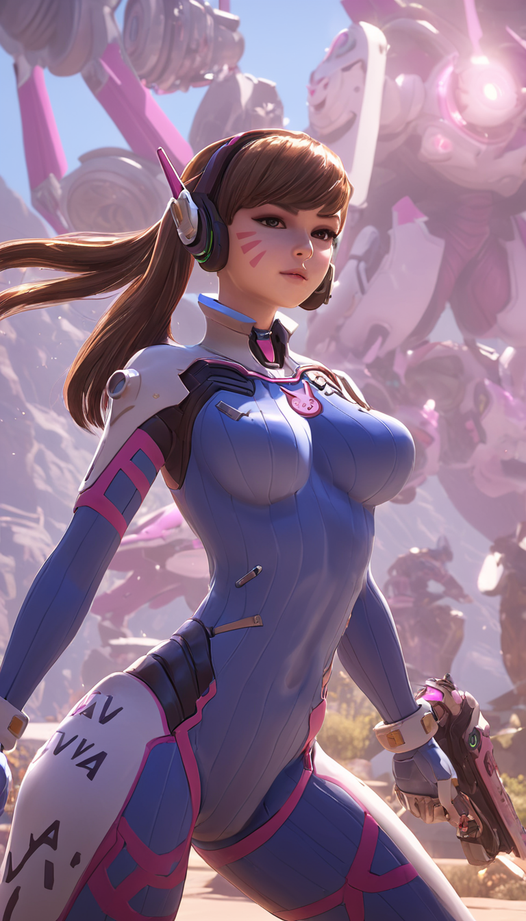 breathtaking Cinematic scene, hero view, D.Va, Overwatch <lora:d.va_xl_v1:1>, action pose, detailed background, masterpiece, best quality, high quality, highres, absurdres, Guild Wars 2  . award-winning, professional, highly detailed