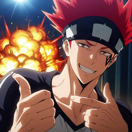 masterpiece, best quality, amazing quality, absurdres, newest, detailed background, definition so sharp, Ultra-HD, 8K cinematic, very awa, impressionate, amazing quality, highres,
solo, male focus, manly,
1boy, d0tb_red hair, d0tb_brown eyes, d0tb, spiked hair, facial tattoo, headband, explosion,
pointing, taunting gesture, playful grin, athletic wear, track, bright lighting, energetic, competitive, hot-blooded, cheeky, cool,